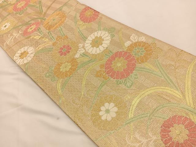 平和屋着物◎六通柄袋帯 唐織 草花文 金糸 正絹 逸品 BAAT7715ow