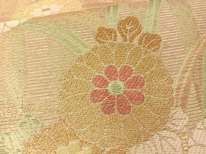 平和屋着物◎六通柄袋帯 唐織 草花文 金糸 正絹 逸品 BAAT7715ow