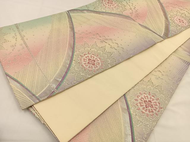 平和屋着物◎六通柄袋帯 正倉院花文 銀糸 正絹 逸品 BAAT7720ow