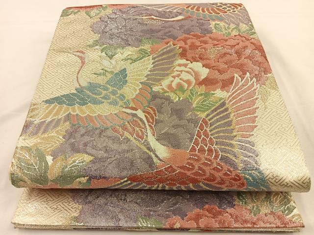 平和屋着物◎九百佐賀錦　慶長　飛鶴花文　金銀糸　袋帯　正絹　逸品　BAAT7724ow