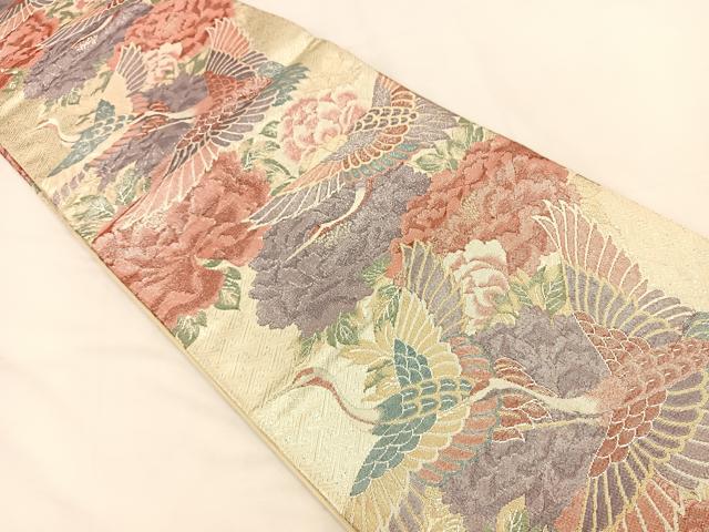 平和屋着物◎九百佐賀錦　慶長　飛鶴花文　金銀糸　袋帯　正絹　逸品　BAAT7724ow
