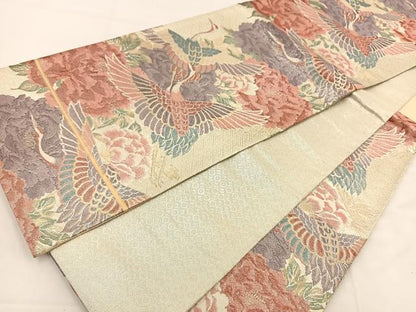 平和屋着物◎九百佐賀錦　慶長　飛鶴花文　金銀糸　袋帯　正絹　逸品　BAAT7724ow