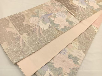 平和屋着物◎六通柄袋帯 唐織 孔雀花文 プラチナ二重織 正絹 逸品 BAAT7725ow