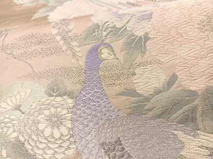 平和屋着物◎六通柄袋帯 唐織 孔雀花文 プラチナ二重織 正絹 逸品 BAAT7725ow