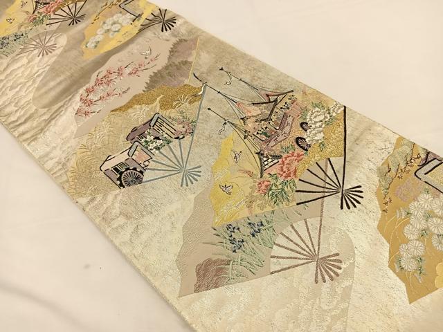 平和屋着物◎六通柄袋帯 唐織 扇面洛中図 金銀糸 引箔 正絹 逸品 BAAT7727ow
