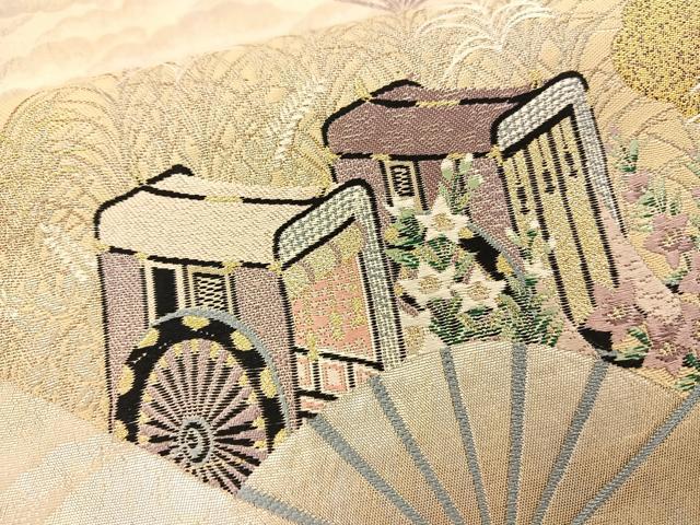 平和屋着物◎六通柄袋帯 唐織 扇面洛中図 金銀糸 引箔 正絹 逸品 BAAT7727ow