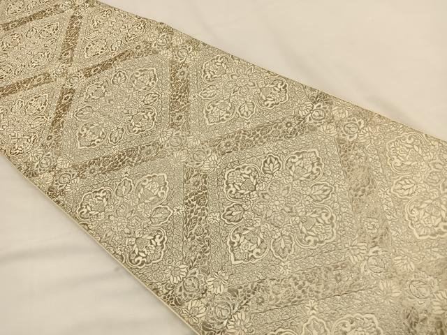 平和屋着物◎六通柄袋帯 唐織 正倉院花文 銀糸 正絹 逸品 BAAT7732ow