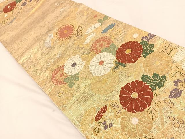 平和屋着物◎六通柄袋帯　唐織　草花文　金糸　正絹　逸品　BAAT7744ow