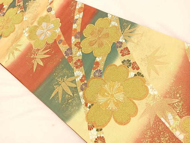 平和屋着物◎六通柄袋帯 唐織 舞花文 金糸 正絹 逸品 BAAT7745ow