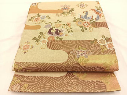 平和屋着物◎六通柄袋帯 唐織 鳳凰花文 金糸 正絹 逸品 BAAT7748ow