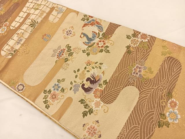 平和屋着物◎六通柄袋帯 唐織 鳳凰花文 金糸 正絹 逸品 BAAT7748ow