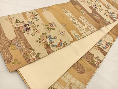 平和屋着物◎六通柄袋帯 唐織 鳳凰花文 金糸 正絹 逸品 BAAT7748ow