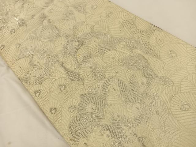 平和屋着物◎六通柄袋帯 唐織 孔雀文 銀糸 正絹 逸品 BAAT7762ow