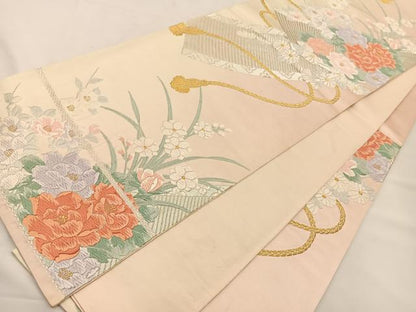 平和屋着物◎六通柄袋帯 唐織 草花文 金銀糸 正絹 逸品 BAAT7763ow