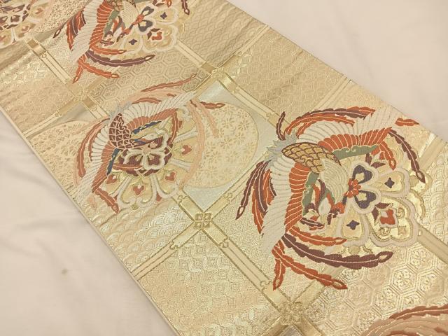 平和屋着物◎六通柄袋帯　唐織　蜀彩箔錦　鳳凰花丸文　正絹　逸品　BAAT7764ow