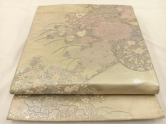 平和屋着物◎六通柄袋帯 唐織 花車文 銀糸 正絹 逸品 BAAT7765ow