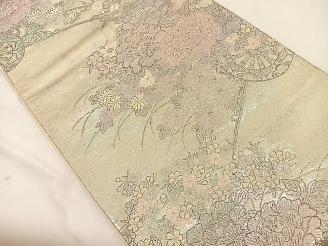 平和屋着物◎六通柄袋帯 唐織 花車文 銀糸 正絹 逸品 BAAT7765ow