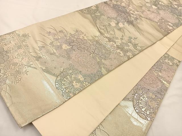 平和屋着物◎六通柄袋帯 唐織 花車文 銀糸 正絹 逸品 BAAT7765ow