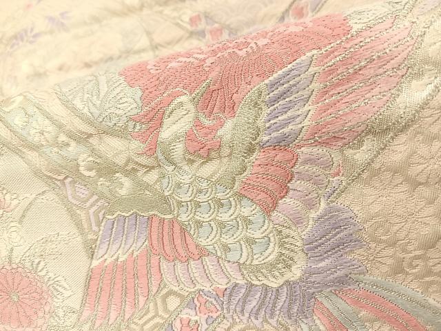 平和屋着物◎六通柄袋帯 唐織 天井花鳥文 銀糸 正絹 逸品 BAAT7767ow