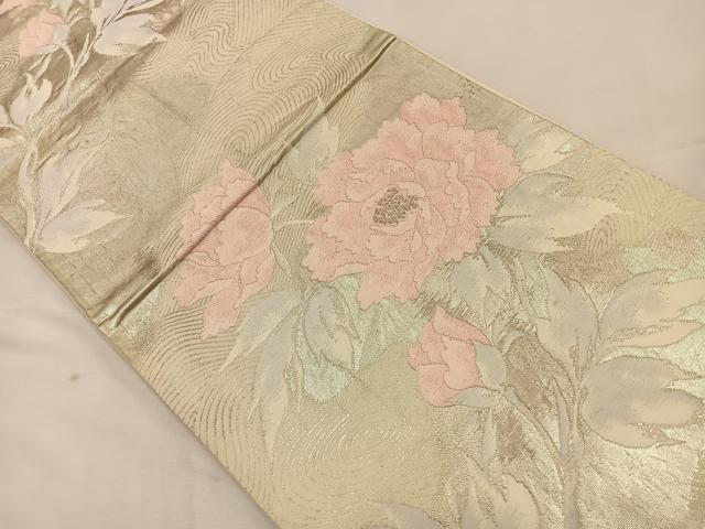 平和屋着物◎六通柄袋帯 唐織 枝牡丹 銀糸 正絹 逸品 BAAT7768ow