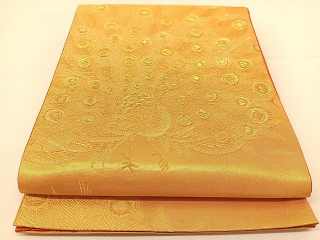 平和屋着物◎六通柄袋帯 孔雀文 金糸 正絹 逸品 BAAT7807yc