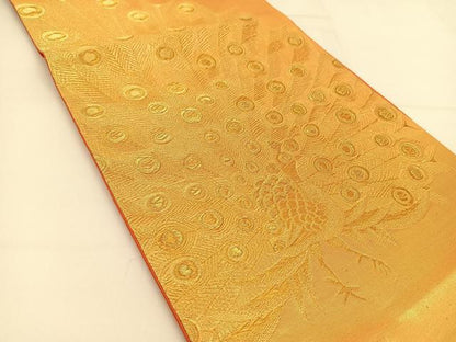 平和屋着物◎六通柄袋帯 孔雀文 金糸 正絹 逸品 BAAT7807yc