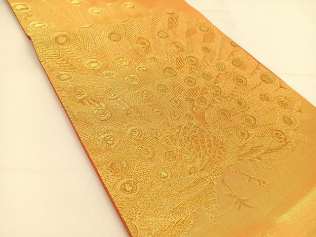 平和屋着物◎六通柄袋帯 孔雀文 金糸 正絹 逸品 BAAT7807yc