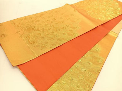 平和屋着物◎六通柄袋帯 孔雀文 金糸 正絹 逸品 BAAT7807yc