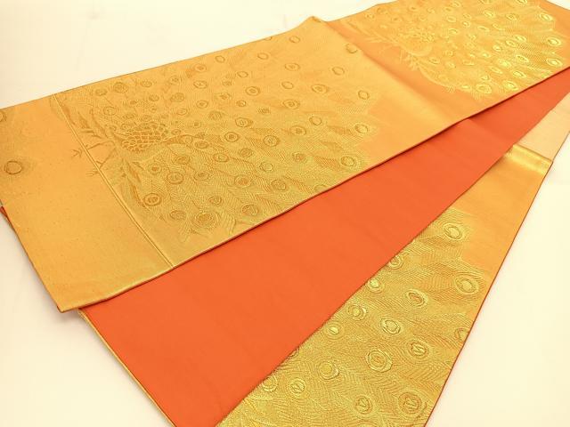 平和屋着物◎六通柄袋帯 孔雀文 金糸 正絹 逸品 BAAT7807yc