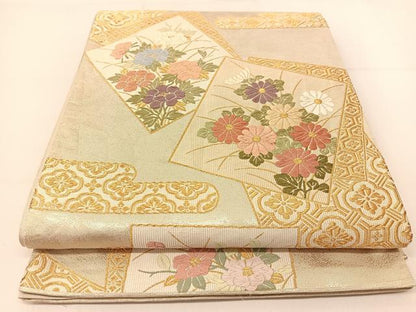 平和屋着物◎六通柄袋帯 唐織 色紙重ね花文 金銀糸 正絹 逸品 BAAT7811yc
