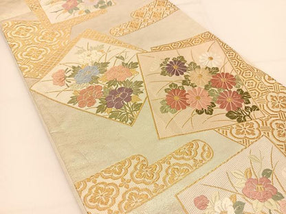 平和屋着物◎六通柄袋帯 唐織 色紙重ね花文 金銀糸 正絹 逸品 BAAT7811yc
