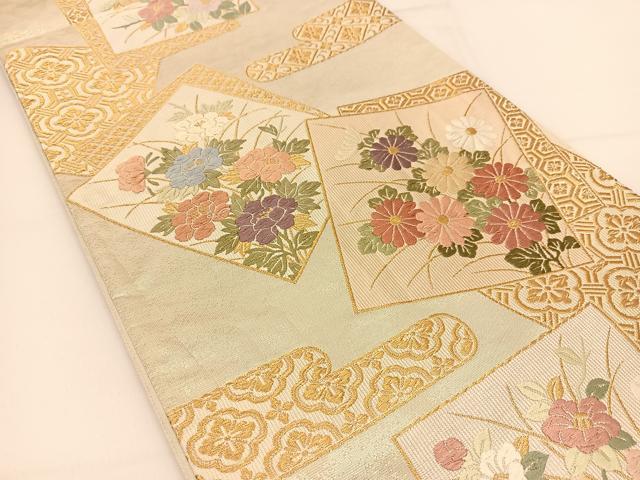 平和屋着物◎六通柄袋帯 唐織 色紙重ね花文 金銀糸 正絹 逸品 BAAT7811yc