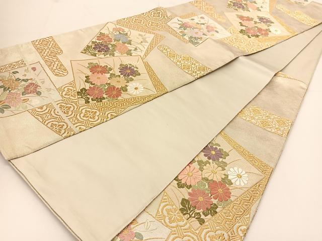 平和屋着物◎六通柄袋帯 唐織 色紙重ね花文 金銀糸 正絹 逸品 BAAT7811yc