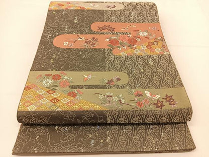 平和屋着物◎六通柄袋帯 唐織 霞に小花 金銀糸 正絹 逸品 BAAT7812yc