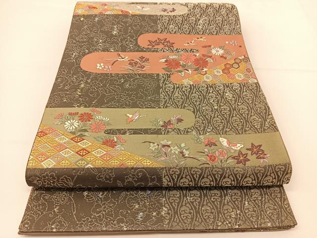 平和屋着物◎六通柄袋帯 唐織 霞に小花 金銀糸 正絹 逸品 BAAT7812yc