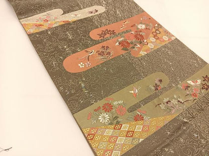 平和屋着物◎六通柄袋帯 唐織 霞に小花 金銀糸 正絹 逸品 BAAT7812yc