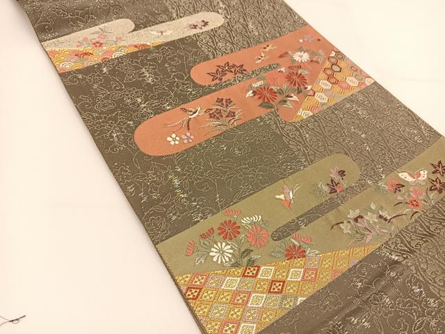 平和屋着物◎六通柄袋帯 唐織 霞に小花 金銀糸 正絹 逸品 BAAT7812yc
