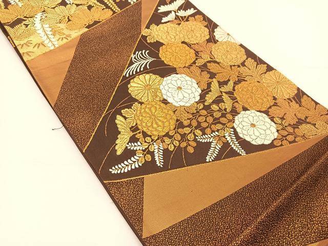 平和屋着物◎六通柄袋帯 唐織 切嵌草花文 金糸 正絹 逸品 BAAT7817yc