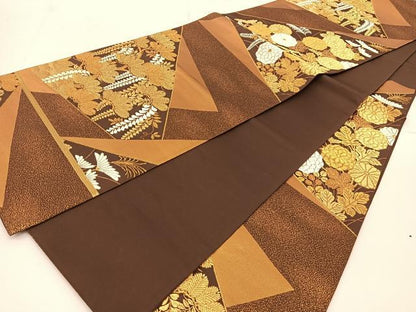 平和屋着物◎六通柄袋帯 唐織 切嵌草花文 金糸 正絹 逸品 BAAT7817yc