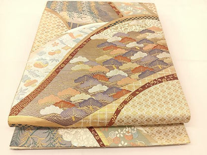 平和屋着物◎六通柄袋帯 唐織 遠山松籟文 金銀糸 正絹 逸品 BAAT7821yc