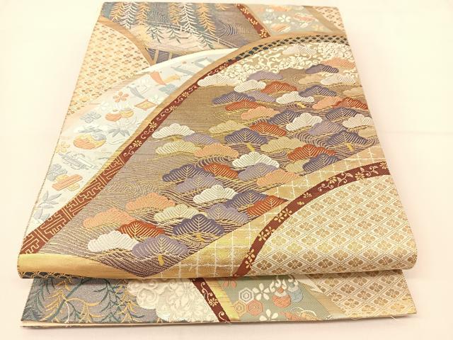 平和屋着物◎六通柄袋帯 唐織 遠山松籟文 金銀糸 正絹 逸品 BAAT7821yc