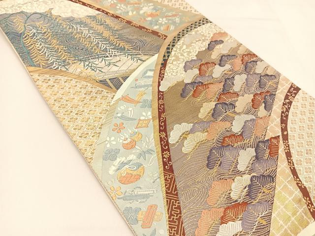 平和屋着物◎六通柄袋帯 唐織 遠山松籟文 金銀糸 正絹 逸品 BAAT7821yc