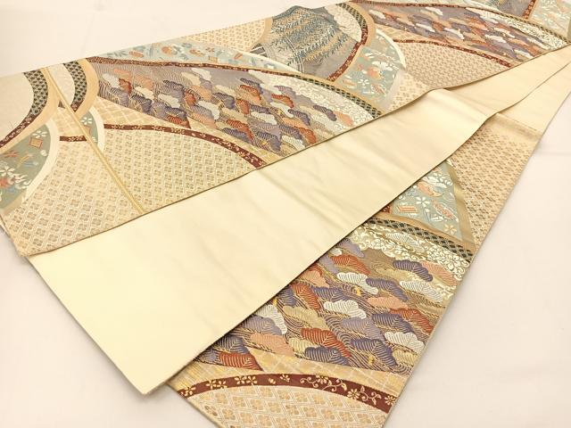 平和屋着物◎六通柄袋帯 唐織 遠山松籟文 金銀糸 正絹 逸品 BAAT7821yc