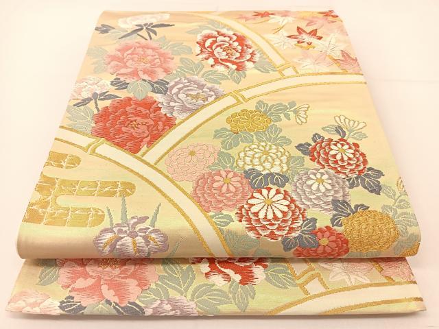 平和屋着物◎六通柄袋帯　唐織　竹花青海波　金銀糸　正絹　逸品　BAAT7854yc