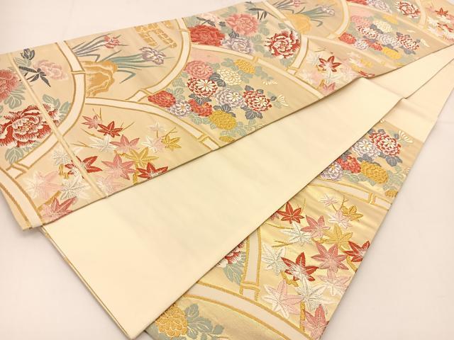 平和屋着物◎六通柄袋帯　唐織　竹花青海波　金銀糸　正絹　逸品　BAAT7854yc