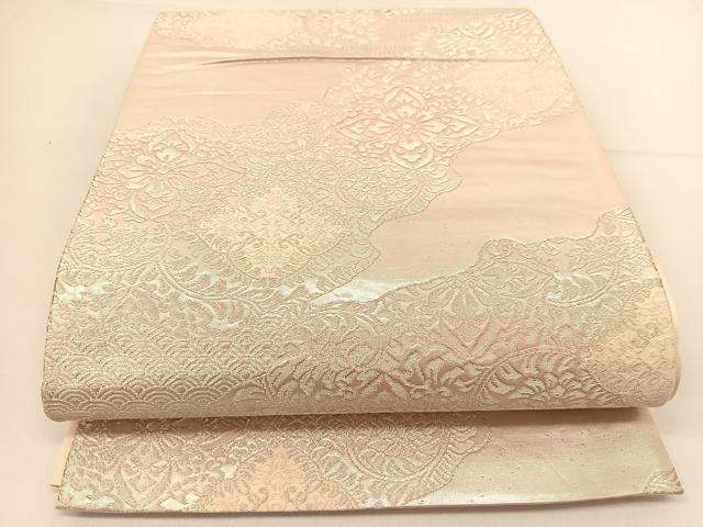 平和屋着物◎六通柄袋帯 道長更紗花文 銀糸 正絹 逸品 BAAT7940yc