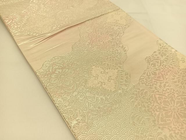 平和屋着物◎六通柄袋帯 道長更紗花文 銀糸 正絹 逸品 BAAT7940yc
