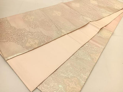 平和屋着物◎六通柄袋帯 道長更紗花文 銀糸 正絹 逸品 BAAT7940yc
