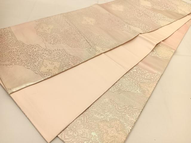 平和屋着物◎六通柄袋帯 道長更紗花文 銀糸 正絹 逸品 BAAT7940yc