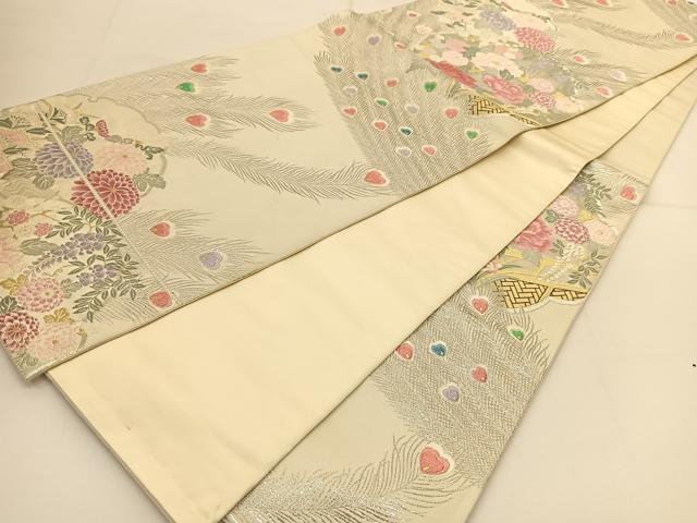 平和屋着物◎六通柄袋帯　孔雀羽雪輪花文　金銀糸　正絹　逸品　BAAT7942yc